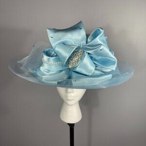 Sky blue KENTUCKY DERBY or CHURCH LADY HAT w/ front bow and embellishments